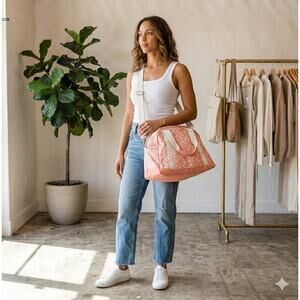 Floral Weekender Duffel Bag Peach Pink Travel Tote GUC